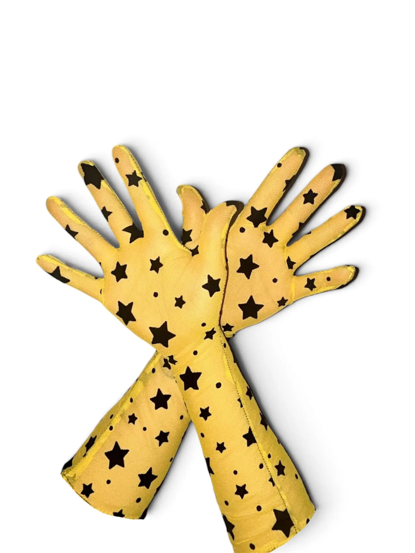 Yellow gloves with black stars
